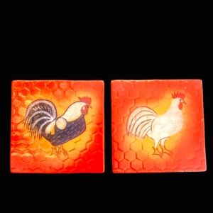 Rooster And Hen Ceramic Trivets Wall Hangings Style Eyes Baum Bro Farm